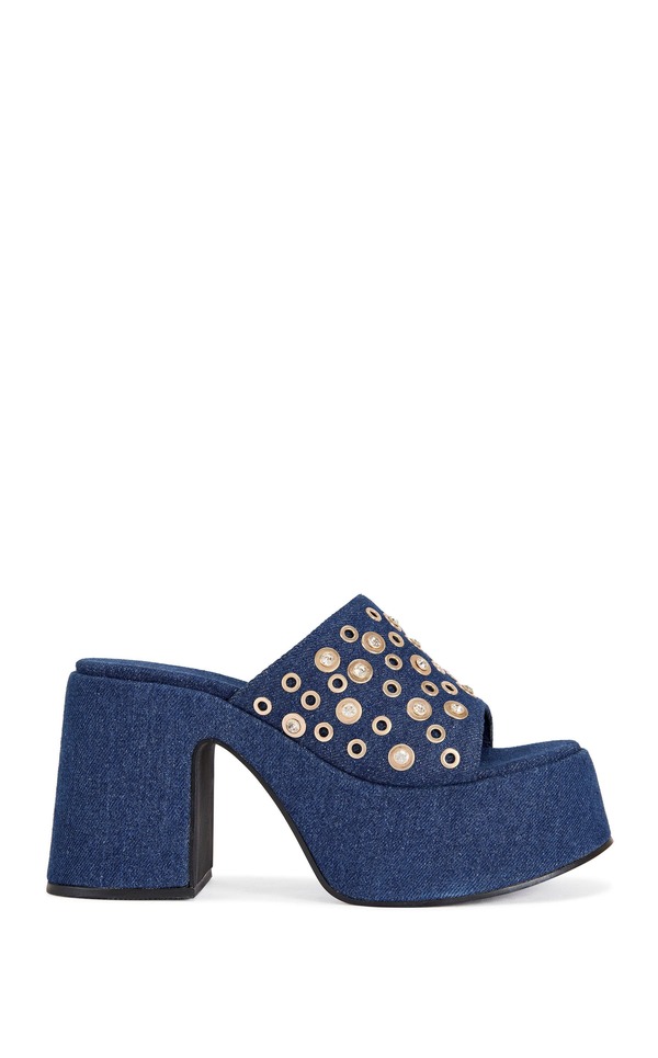 アザレア ワン レディース シューズ ヒール サンダル AZALEA WANG Theodora Block Sandal Denim デニム｜ReVida 店