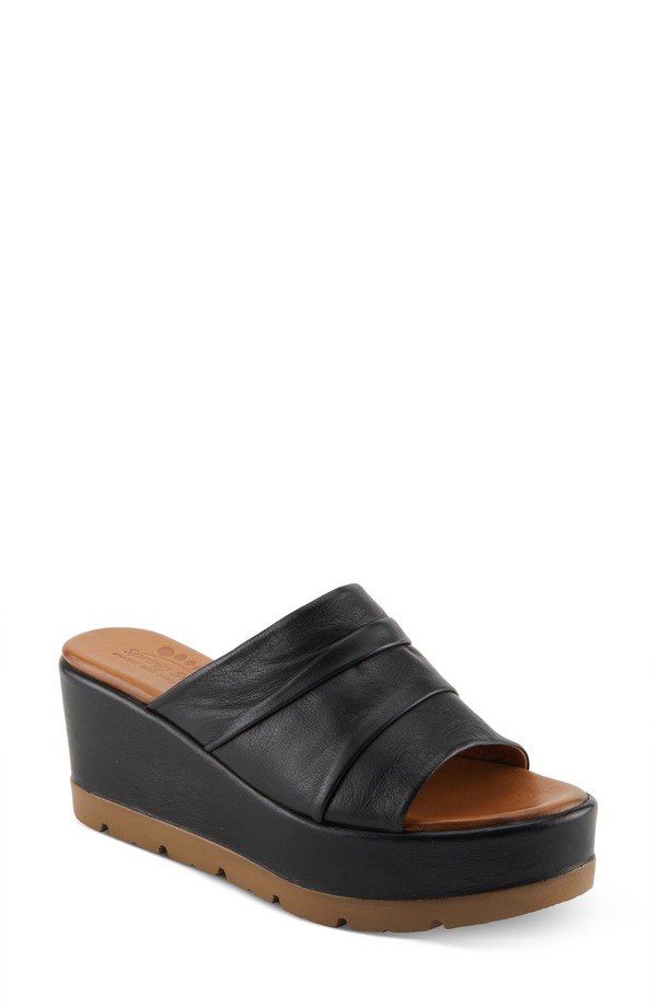発条足取り レディース シューズ 踵 プラットホーム サンダル Spring Step Allerton Platform Wedge Slide Sandal Black 黒いこと