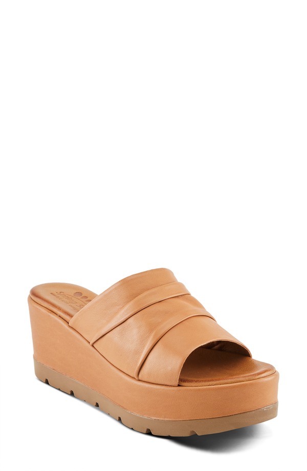 発条足取り レディース シューズ 踵 プラットホーム サンダル Spring Step Allerton Platform Wedge Slide Sandal Camel 駱駝