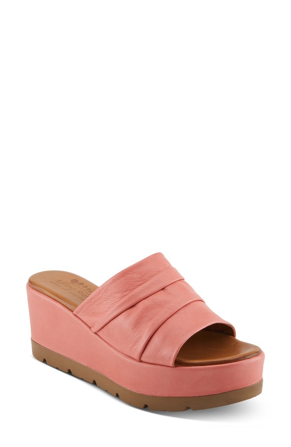 発条足取り レディース シューズ 踵 プラットホーム サンダル Spring Step Allerton Platform Wedge Slide Sandal Salmon 秋味