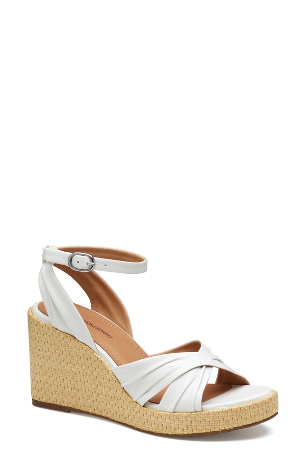 ジョンストンアンドマーフィー レディース シューズ 踵 プラットホーム サンダル Johnston \u0026 Murphy Marcia Platform Wedge Sandal White Glove Leather 白いこと