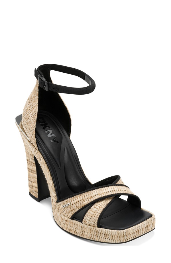 ダナ キャラン ニューヨーク レディース シューズ サンダル プラットフォーム アンクル DKNY Lindankle Straplatform Sandal Natural/ Black ブラック|ReVida 店