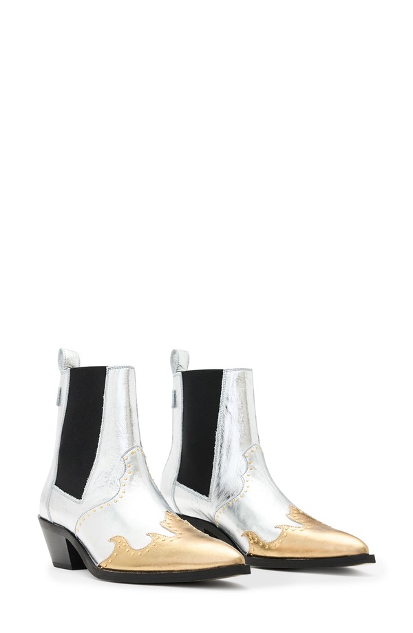 オールセインツ レディース シューズ ブーツ・レインブーツ チェルシーブーツ チェルシー AllSaints Denver Studded Western Chelsea Boot Silver/ Gold ゴールド｜ReVida 店