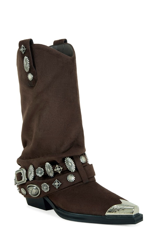 アザレア 壱 レディース シューズ ブーツ・レインブーツ AZALEA WANG Ashraf Studded Western Boot Chocolate 黒茶