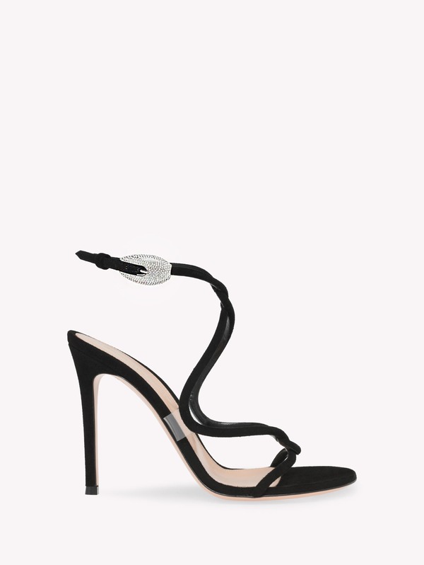 ジャンヴィト ロッシ レディース シューズ サンダル Gianvito Rossi Mamba Crystal Sandal Black Suede 黒いこと