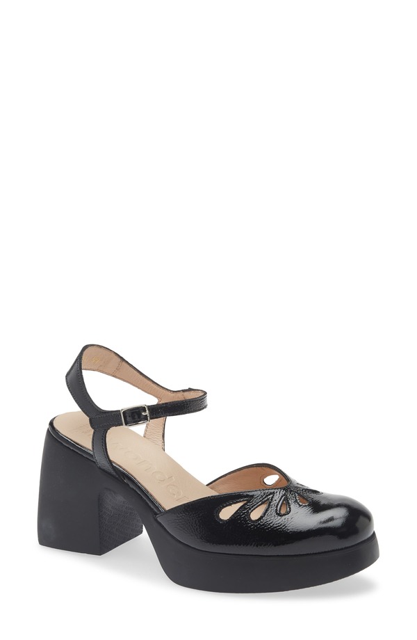 ワンダーズ レディース シューズ ヒール プラットフォーム アンクル Wonders Ankle Straplatform Pump Lack Black ブラック