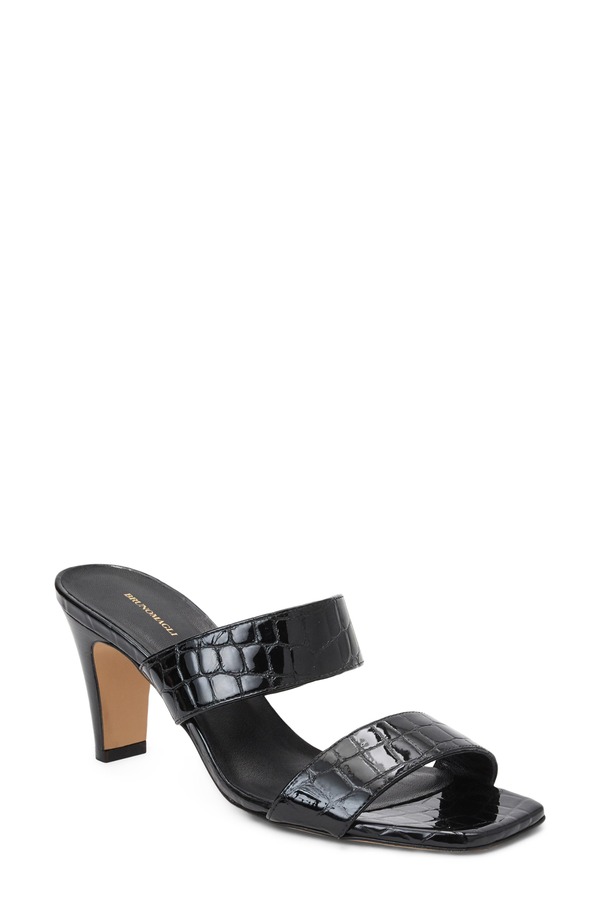 ブルーノマグリ レディース シューズ 踵 サンダル Bruno Magli Vezza Embossed Slide Sandal Black Patent/ Croc 黒いこと