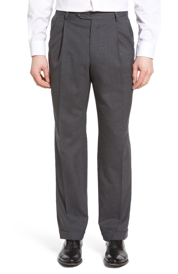 ベール メンズ ボトムス カジュアルパンツ プリーツ Berle Lightweight Plain Weave Pleated Classic Fitrousers Grey グレー 32,370円