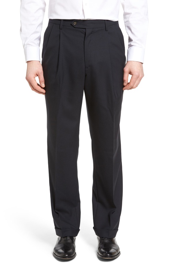 ベール メンズ ボトムス カジュアルパンツ プリーツ Berle Lightweight Plain Weave Pleated Classic Fitrousers Navy ネイビー
