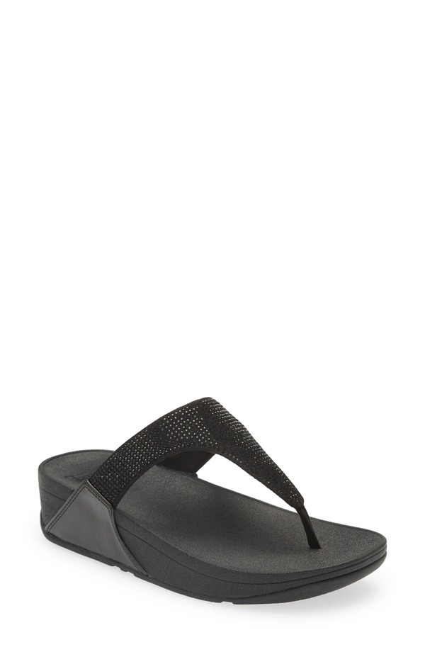 相応うフロップ レディース シューズ 踵 FitFlop Lulu Embellished Flip Flop All Black 黒いこと