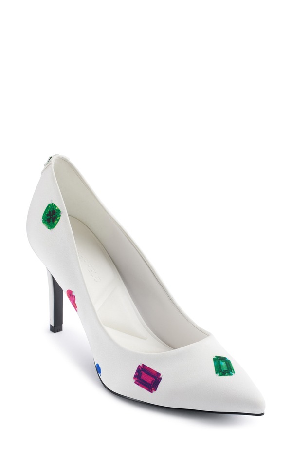 長い巻き毛 ラガーフェルド レディース シューズ 踵 KARLAGERFELD PARIS Royale Pointed Toe Pump White Multi 白いこと