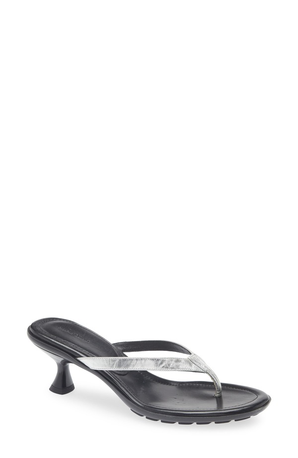 マンサーガブリエル レディース シューズ 踵 サンダル Mansur Gavriel Mari Kitten Heel Sandal Silver しろがね色