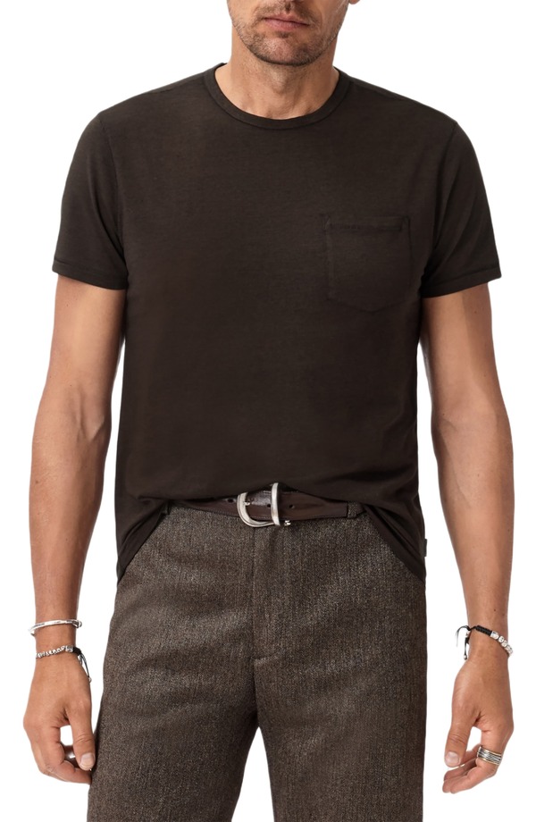 ジョンバルベイトス メンズ トップス Tシャツ John Varvatos Bond Burnout Pocket-Shirt Dark Brown ブラウン|ReVida 店