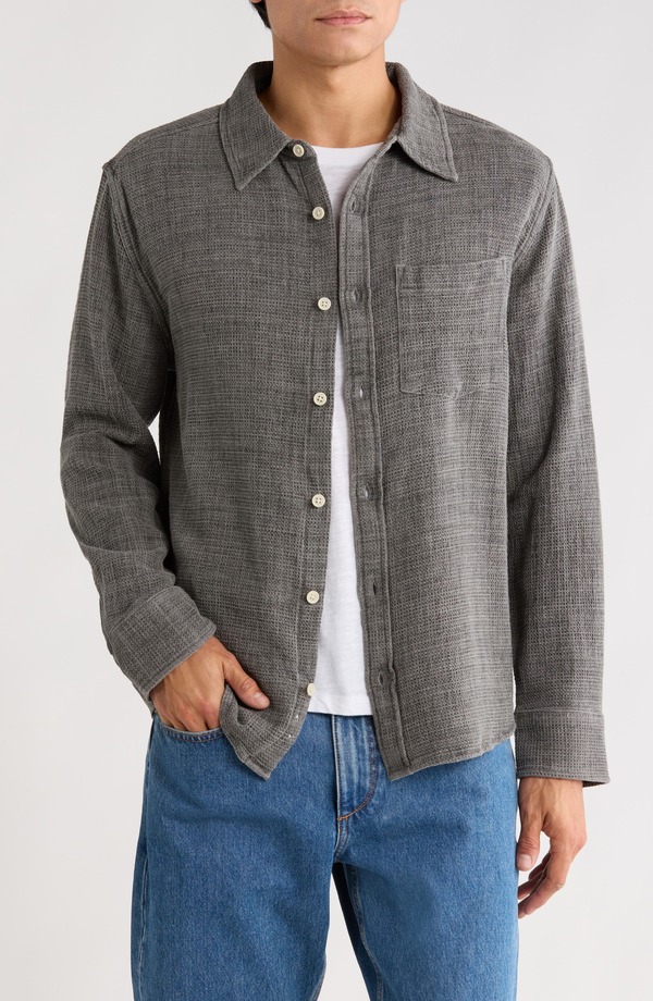 コリドー メンズ トップス シャツ コットン Corridor Pigment Dyed Cotton Waffle Button-Up Shirt Grey グレー