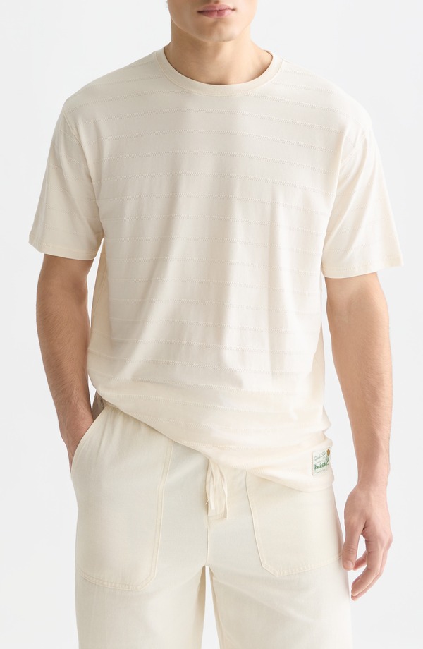 スコッチアンドソーダ メンズ トップス Tシャツ コットン Scotch & Soda Structured Stripe Jacquard Stretch Cotton T-Shirt Eggnog ストライプ