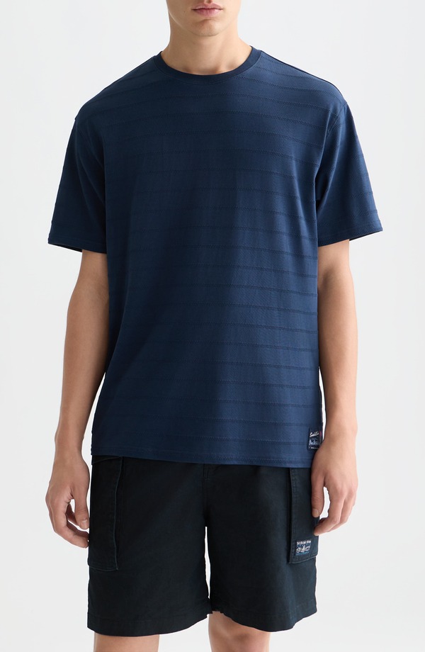 スコッチアンドソーダ メンズ トップス Tシャツ コットン Scotch & Soda Structured Stripe Jacquard Stretch Cotton T-Shirt Pageant Blue ブルー