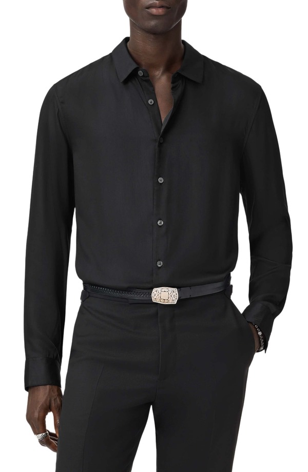 ジョンバルベイトス メンズ トップス シャツ John Varvatos Ross Button-Up Shirt Black ブラック｜ReVida 店