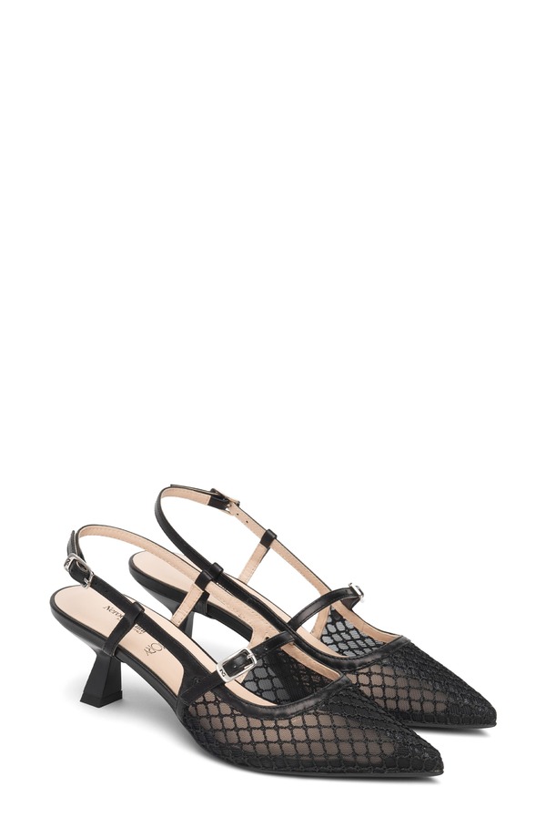 ネーロ ジャルディーニ レディース シューズ 踵 メッシュ NeroGiardini Mesh Pointed Toe Slingback Pump Black 黒いこと