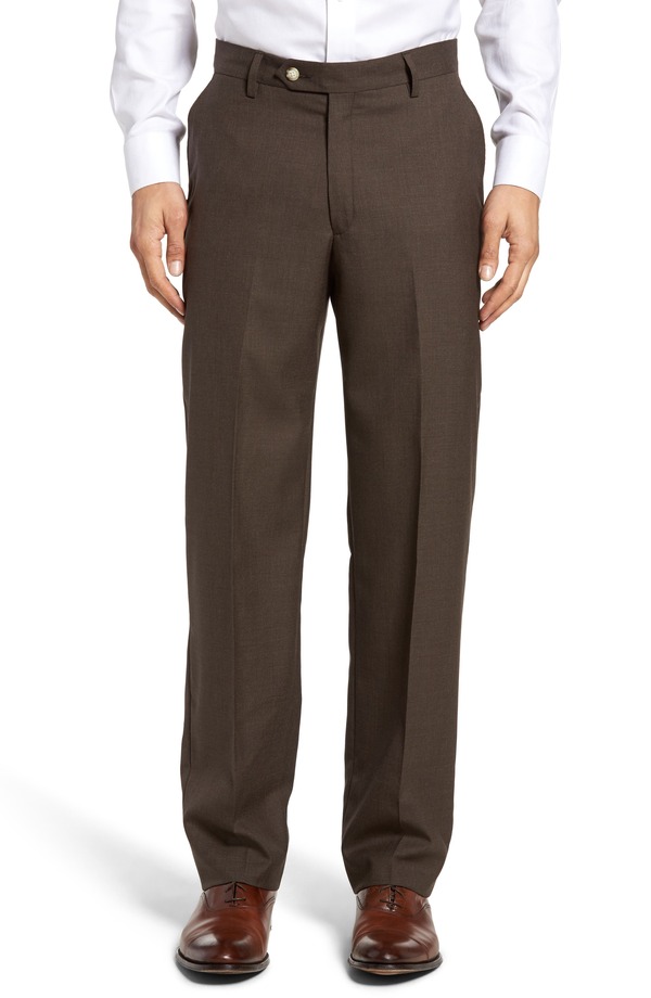 ベール メンズ ボトムス カジュアルパンツ Berle Lightweight Plain Weave Flat Front Classic Fitrousers Brown ブラウン