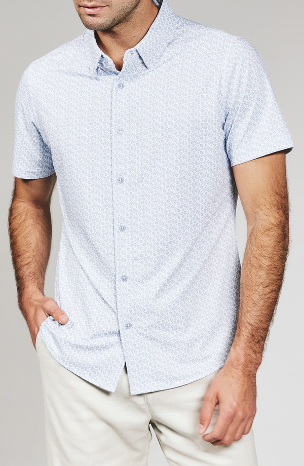 セブンダイヤモンド メンズ トップス シャツ フラワー柄 フラワー 7 Diamonds Riley Floral Short Sleeve Performance Button-Up Shirt Light Blue ブルー