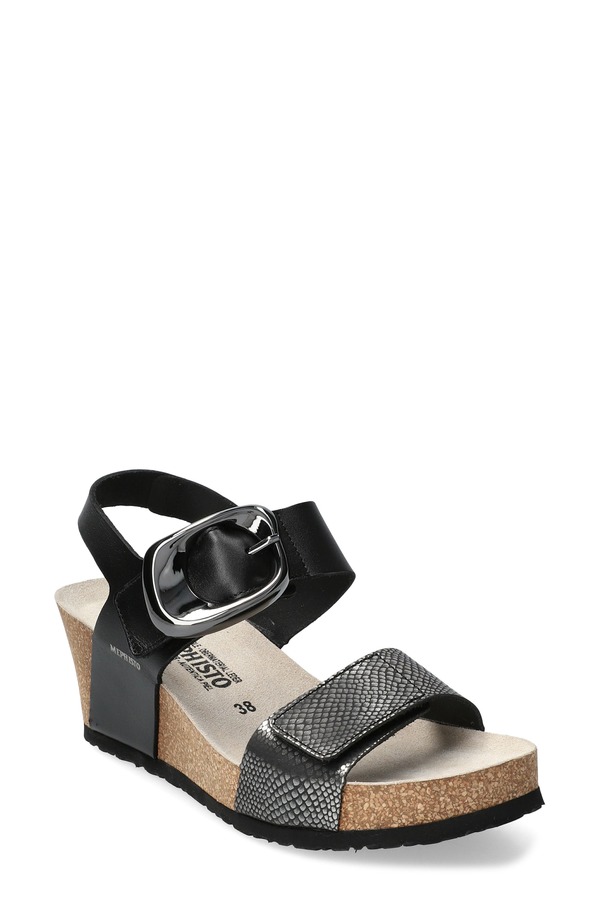 メフィスト レディース シューズ 踵 サンダル Mephisto Leandre Wedge Sandal Grey Havana 薄墨色