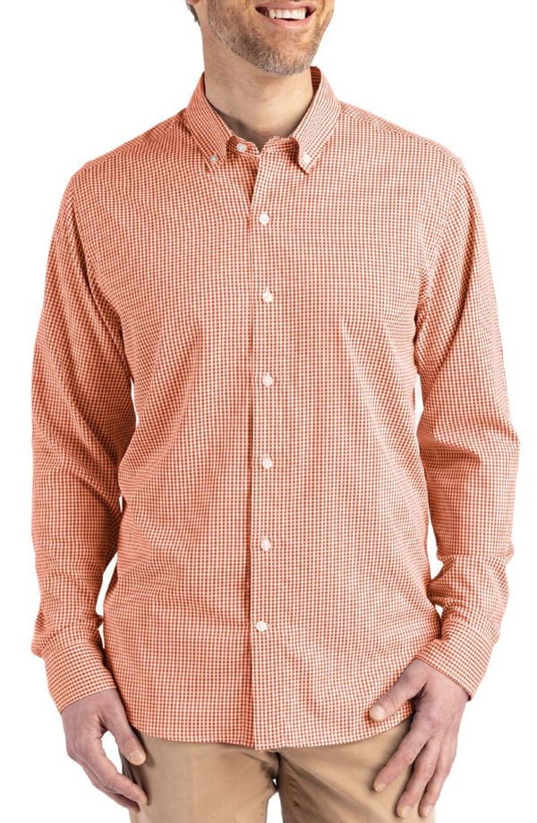 カッターアンドバック メンズ トップス シャツ ダウン Cutter & Buck Skyline Check Performance Stretch Button-Down Shirtexas Orange/ White ホワイト