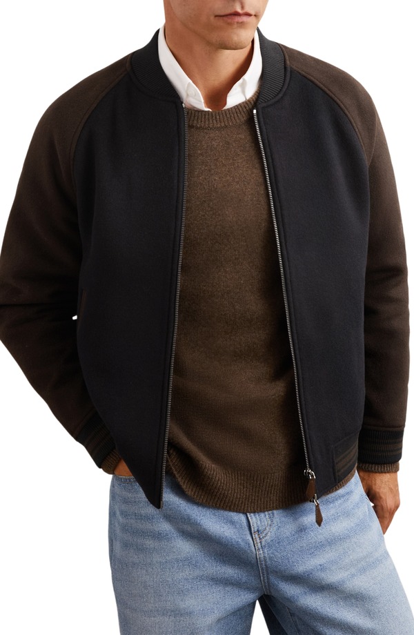 レイス メンズ アウター ジャケット・ブルゾン ウール Reiss Rylan Wool Blend Jacket Navy/Brown ネイビー