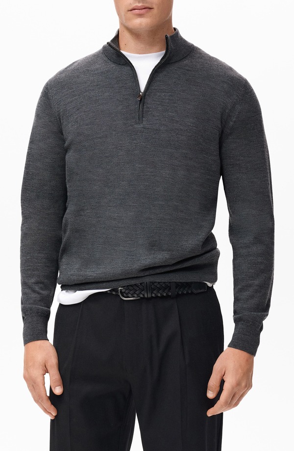 マンゴ メンズ アウター パーカー・スウェット ハーフジップ 羊毛 スウェーター MANGO Perkins Wool Quarter Zip Sweater Medium Heather Grey 薄墨色