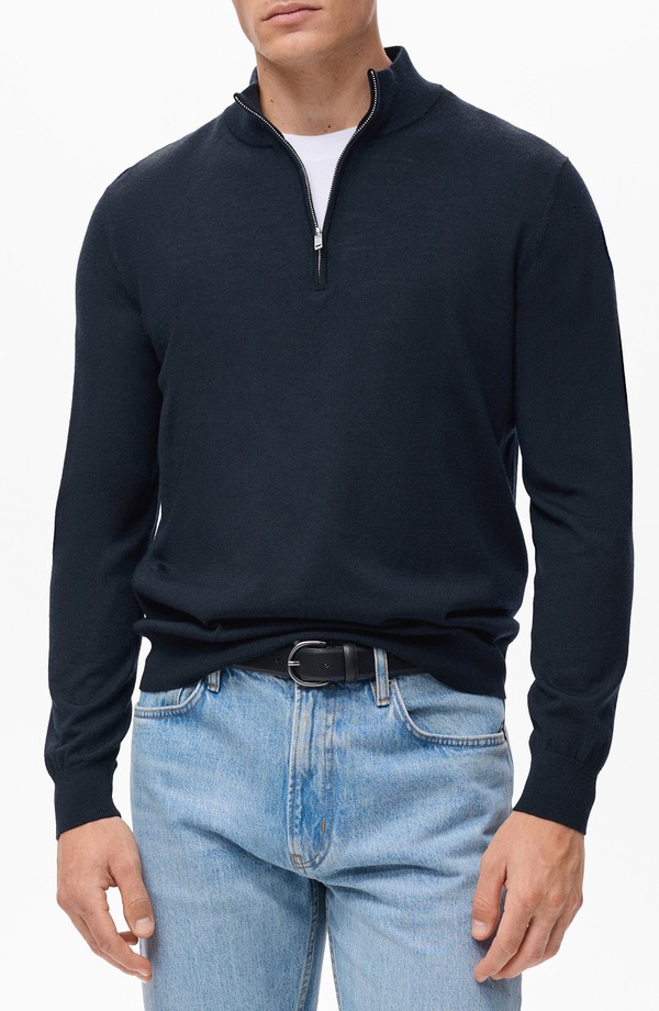マンゴ メンズ アウター パーカー・スウェット ハーフジップ 羊毛 スウェーター MANGO Perkins Wool Quarter Zip Sweater Navy 米国海軍