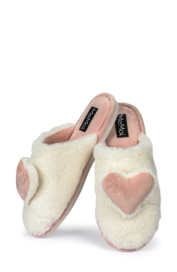 メモイ レディース シューズ サンダル プラスサイズ MeMoi 3D Heart Plush Faux Fur Slipper Ivory アイボリー|ReVida 店