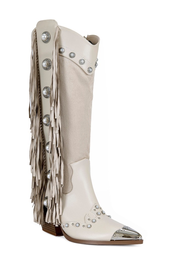 アザレア 壱 レディース シューズ ブーツ・レインブーツ フリンジ AZALEA WANG Pelagius Fringe Western Boot Cream 皮膚軟化剤