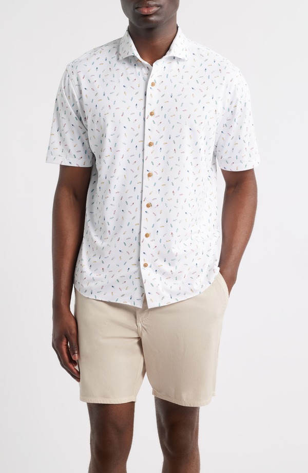 ジョニー オー メンズ トップス シャツ ニット johnnie-O Shortboard Knit Short Sleeve Button-Up Shirt White ホワイト｜ReVida 店