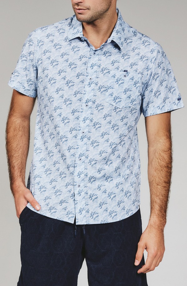 セブンダイヤモンド メンズ トップス シャツ プリント 7 Diamonds Rubens Print Short Sleeve Button-Up Shirt Light Blue ブルー