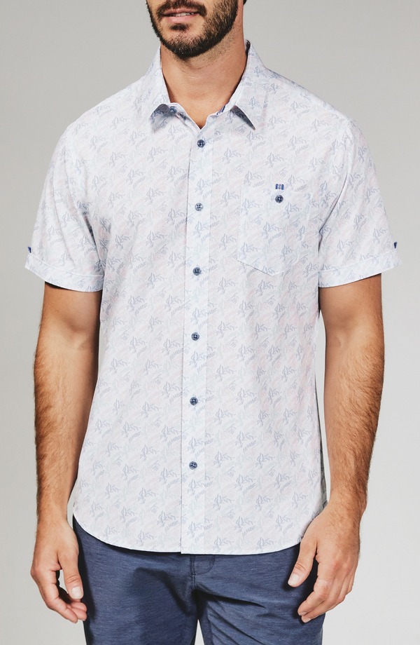 セブンダイヤモンド メンズ トップス シャツ プリント 7 Diamonds Rubens Print Short Sleeve Button-Up Shirt White ホワイト