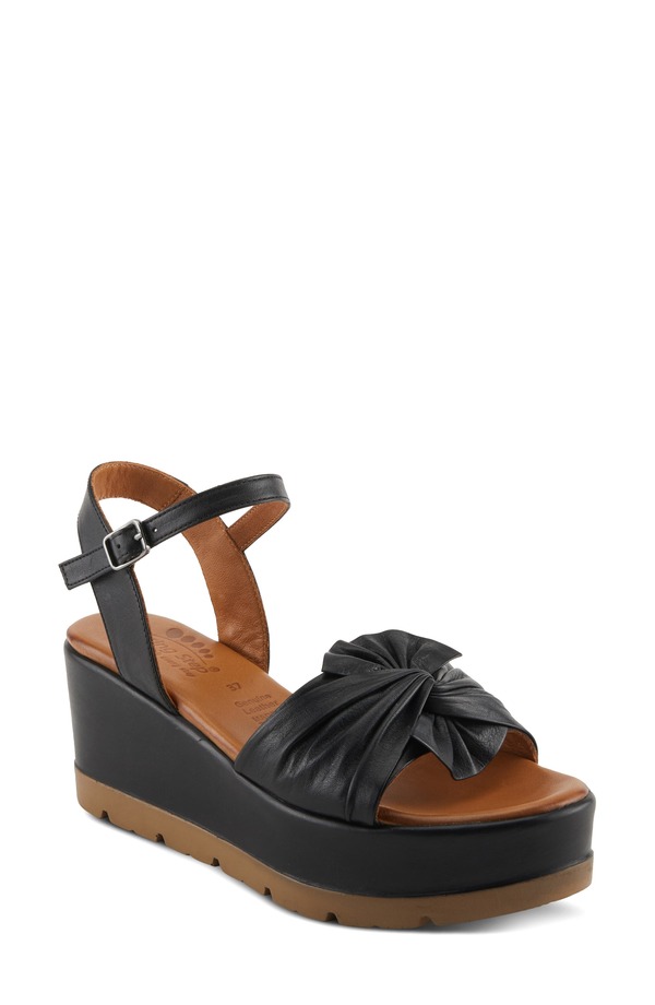 発条足取り レディース シューズ 踵 プラットホーム サンダル アンクル Spring Step Wakefield Ankle Straplatform Wedge Sandal Black 黒いこと