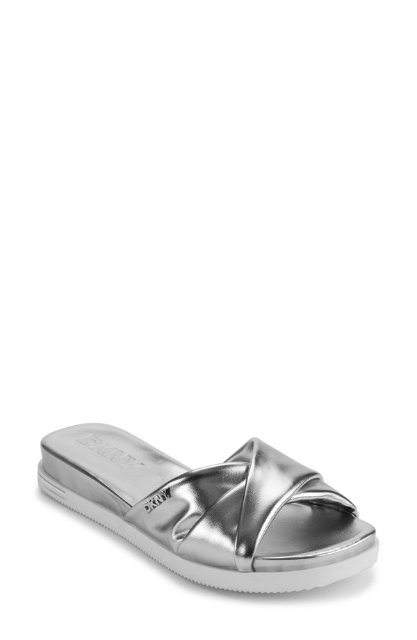 ダナ キャラン ニューヨーク州 レディース シューズ 踵 サンダル DKNY Jezebel Slide Sandal Silver しろがね色