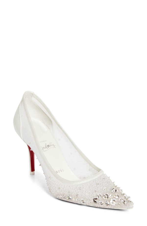 クリスチャン・ルブタン レディース シューズ パンプス メッシュ Christian Louboutin Miss Z Crystal Beaded Mesh Pump Version Ivory 象牙色