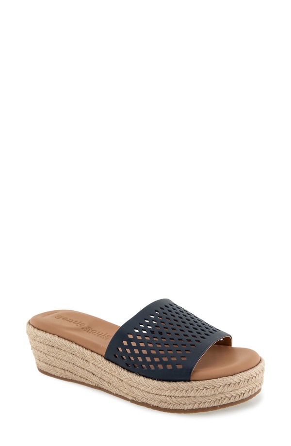 ジェントルソウルズ レディース シューズ サンダル プラットフォーム Gentle Souls Vandy Perforated Platform Slide Sandal Indigo Leather インディゴ｜ReVida 店 36,270円