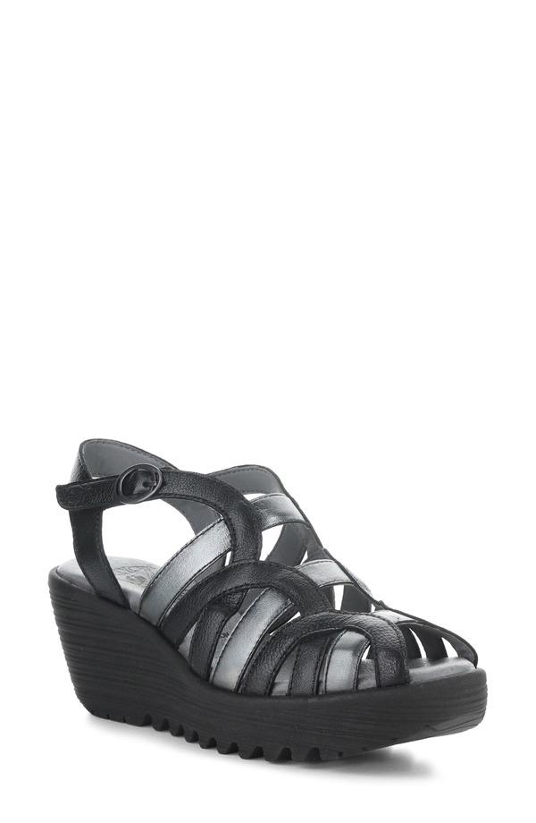 フライロンドン レディース シューズ ヒール プラットフォーム サンダル Fly London Lemy Platform Wedge Sandal Black/ Graph ブラック