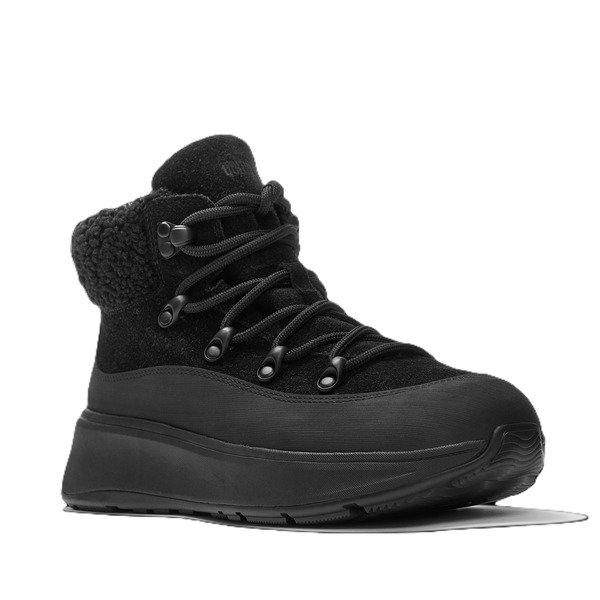 相応うフロップ レディース シューズ ブーツ・レインブーツ FitFlop F Mode Teddy Collar Booties All Black 黒いこと