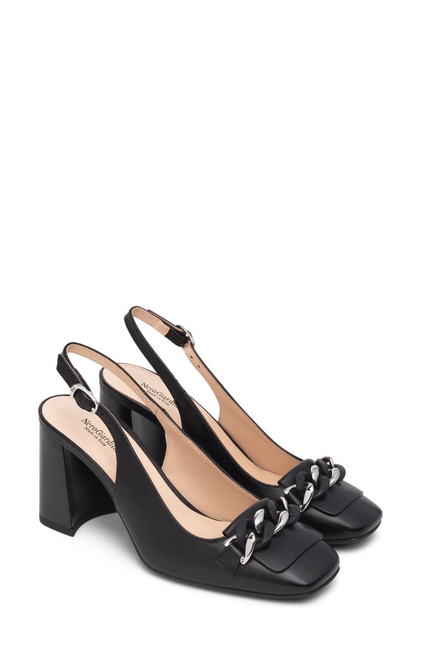 ネーロ ジャルディーニ レディース シューズ 踵 NeroGiardini Chain Slingback Pump Black 黒いこと