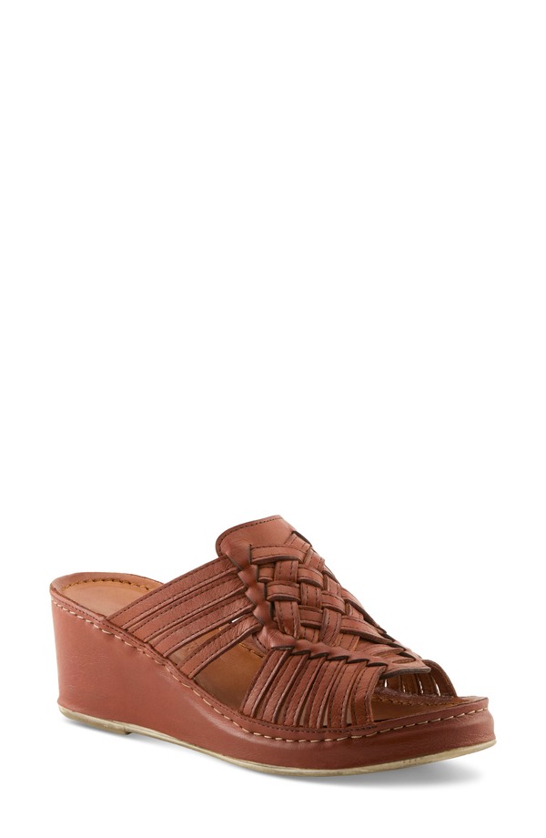 発条足取り レディース シューズ 踵 プラットホーム サンダル Spring Step Nokiah Platform Wedge Sandal Cognac