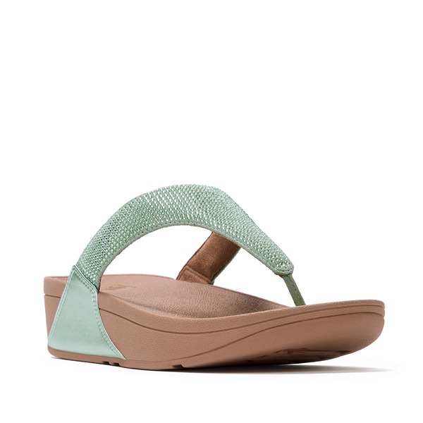 相応うフロップ レディース シューズ 踵 FitFlop Lulu Crystal Embelli Toe-Post Metallic Frosted Sage サルヴィア