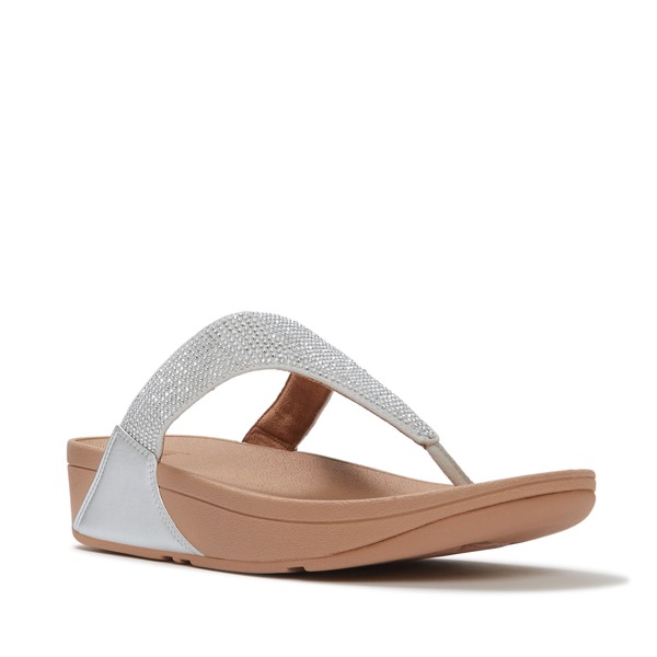 相応うフロップ レディース シューズ 踵 FitFlop Lulu Crystal Embelli Toe-Posteeled Silver しろがね色