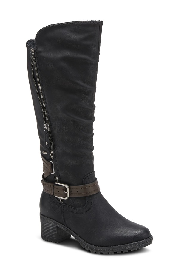 春月踏み段 レディース シューズ ブーツ・レインブーツ Spring Step Spring Street Gemisola Wateresistant Faux Fur Lined Knee High Boot Black Synthetic 黒いこと