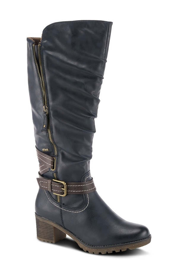 春月踏み段 レディース シューズ ブーツ・レインブーツ Spring Step Spring Street Gemisola Wateresistant Faux Fur Lined Knee High Boot Navy Synthetic 米国海軍