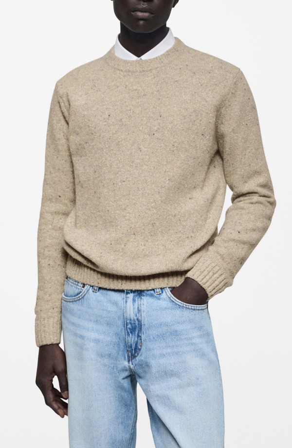 マンゴ メンズ アウター パーカー・スウェット 労働者の一団素っ首 スウェーター MANGO Nep Crewneck Sweater Sand 真砂