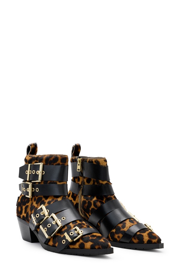 オールセインツ レディース シューズ ブーツ・レインブーツ AllSaints Jane Buckle Bootie Leopard Brown/ Black Calf Hair 黒いこと