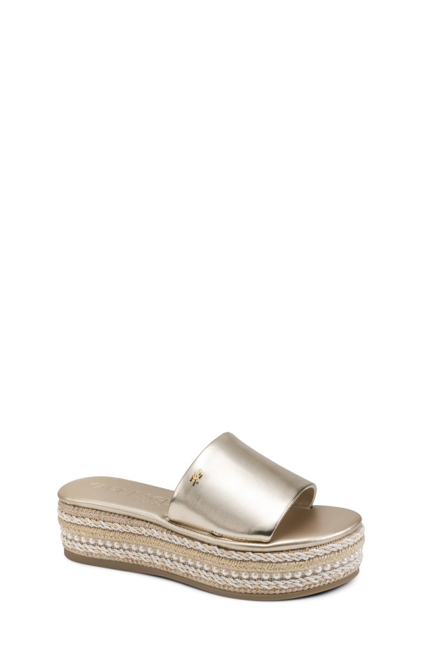 カール ラガーフェルド レディース シューズ サンダル プラットフォーム KARLAGERFELD PARIS Keswick Espadrille Platform Wedge Slide Sandal White Gold ホワイト