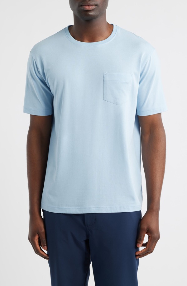 ピーター・ミラー メンズ トップス Tシャツ コットン Peter Millar Crown Comfort Cotton Blend Pocket-Shirt Stream Blue ブルー